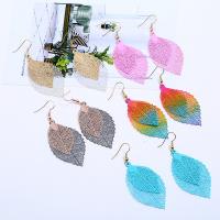 Zinc Alloy Drop Earrings iron earring hook Leaf painted for woman lead & cadmium free 55mm Sold By Pair