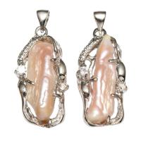 Freshwater Pearl Pendants with Brass natural with rhinestone Approx Sold By PC