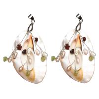 Natural White Shell Pendants, with Peridot Stone & Freshwater Pearl & Garnet, 35.5x63.8x16mm, Hole:Approx 4.5x5mm, Sold By PC