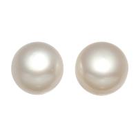 Freshwater Pearl Earring Stud Component, Flat Round, natural, half-drilled, white, 12.5-13mm, Hole:Approx 0.5mm, Sold By Pair