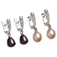 Freshwater Pearl Earrings brass earring hook Rice for woman & with rhinestone Sold By Pair