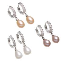 Freshwater Pearl Earrings with Brass Rice natural for woman & with rhinestone Sold By Pair