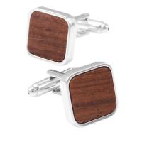 Brass Cufflinks with Wood platinum color plated for man Sold By Pair