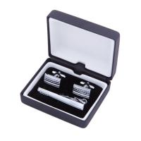 PU Tie Clip Cufflink Set Box, met Katoenfluweel, waterdicht, 80x65x30mm, Verkocht door PC