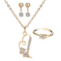 Rhinestone Jewelry Sets finger ring & earring & necklace Zinc Alloy with iron chain stainless steel post pin with 5cm extender chain Heart gold color plated oval chain & for woman & with rhinestone lead & cadmium free 25mm 15mm US Ring .5 Length Approx 16.5 Inch Sold By Set