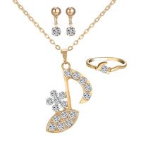 Rhinestone Jewelry Sets finger ring & earring & necklace Zinc Alloy with iron chain stainless steel post pin with 5cm extender chain Music Note gold color plated oval chain & for woman & with rhinestone lead & cadmium free  US Ring .5 Length Approx 16.5 Inch Sold By Set