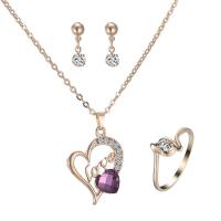 Crystal Jewelry Sets finger ring & earring & necklace Zinc Alloy with iron chain & Crystal stainless steel post pin with 5cm extender chain Heart word love gold color plated oval chain & for woman & faceted & with rhinestone lead & cadmium free  US Ring .5 Length Approx 16.5 Inch Sold By Set
