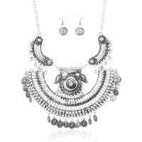 Zinc Alloy Jewelry Sets earring & necklace iron earring hook with 5cm extender chain antique silver color plated for woman lead & cadmium free Length Approx 17.5 Inch Sold By Set