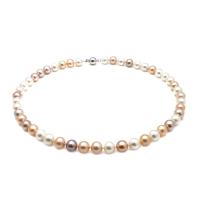 Natural Freshwater Pearl Necklace sterling silver bayonet clasp Round Grade AA 9-10mm Sold Per 17 Inch Strand