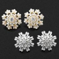 Brass Stud Earring Snowflake plated & micro pave cubic zirconia & for woman nickel lead & cadmium free Sold By Pair