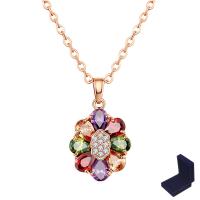 Brass Necklace with 1.9inch extender chain Flower real rose gold plated oval chain & for woman & with cubic zirconia nickel lead & cadmium free Sold Per Approx 17.7 Inch Strand