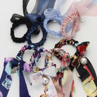 Ponytail Holder Spun Silk with ABS Plastic Pearl & Chiffon & Zinc Alloy Sold By PC