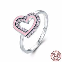 Thailand Sterling Silver Finger Ring Heart & micro pave cubic zirconia & for woman & enamel 1.3mm Sold By PC