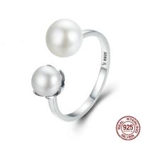 Sötvatten Pearl Finger Ring, 925 Sterling Silver, med Freshwater Pearl, justerbar & för kvinna, 8mm, 7mm, 2mm, Storlek:8, Säljs av PC