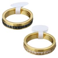 Roestvast staal vinger ring, Roestvrij staal, met Kristal, gold plated, verschillende grootte voor keus & voor vrouw & gefacetteerde, meer kleuren voor de keuze, 1.5mm, 3.5mm, 2pC's/Stel, Verkocht door Stel
