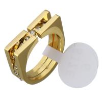 Rhinestone Stainless Steel Finger Ring gold color plated & for woman & with rhinestone 6mm Sold By PC