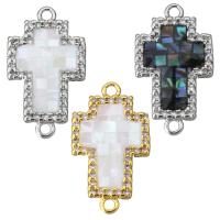 Brass Connector with White Shell & Abalone Shell Cross plated & micro pave cubic zirconia & epoxy gel & 1/1 loop Approx 1.5mm Sold By Lot