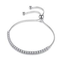 925 Sterling Silver Bangle Bracelet, with Velveteen, platinum plated, adjustable & box chain & for woman & with cubic zirconia, 8mm, Sold Per Approx 10.2 Inch Strand