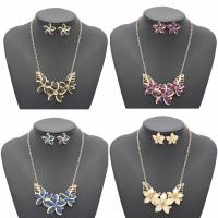 Zinc Alloy Jewelry Sets earring & necklace with 4.8cm extender chain Flower gold color plated oval chain & for woman & enamel & with rhinestone lead & cadmium free 27mm Length Approx 18 Inch Sold By Set