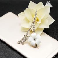 Mobile Phone DIY Decoration Zinc Alloy with Resin Eiffel Tower gold color plated with rhinestone Sold By PC