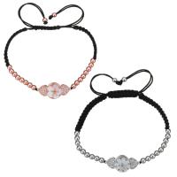 Brass Woven Ball Bracelets with Nylon Cord & Shell Flower plated adjustable & micro pave cubic zirconia & for woman 4mm Length Approx 6-10 Inch Sold By Lot