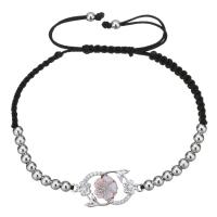 Shell Woven Ball Bracelet Brass with Nylon Cord & Shell Flower platinum plated adjustable & micro pave cubic zirconia & for woman 4mm Length Approx 6-10 Inch Sold By Lot