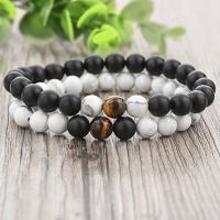 Zinc Alloy Bracelet with Howlite & Abrazine Stone & Tiger Eye plated & Unisex 8mm Sold Per Approx 7.5 Inch Strand