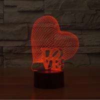 Night Led Light Beside 3D Lamp  ABS Plastic with Acrylic Heart with USB interface & change color automaticly Sold By Set