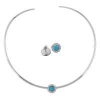 Stainless Steel Jewelry Set collar & earring with Rhinestone Clay Pave & Turquoise for woman original color 14mm 3.5mm 14mm Inner Approx 135mm Sold By Set