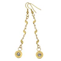 Stainless Steel Drop Earring Flat Round gold color plated for woman & with rhinestone 74mm Sold By Pair
