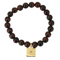 Natural Tiger Eye Bracelets with Stainless Steel Rectangle gold color plated charm bracelet & for woman & with rhinestone 8mm Sold Per Approx 7 Inch Strand