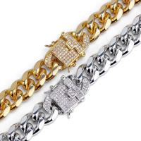 Brass Chain Necklace plated & curb chain & micro pave cubic zirconia & for man 12mm Sold By Strand