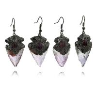 Natural Quartz Earrings Brass with Amethyst plumbum black color plated for woman nickel lead & cadmium free 55mm Sold By Pair