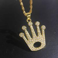 Zinc Alloy Sweater Chain Necklace Crown gold color plated Unisex & rope chain & with rhinestone nickel lead & cadmium free 3mm Sold Per Approx 23.6 Inch Strand