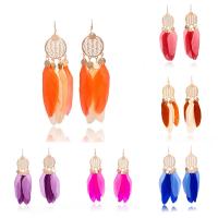 Zinc Alloy Drop Earring with Feather iron earring hook Feather gold color plated for woman lead & cadmium free Sold By Pair