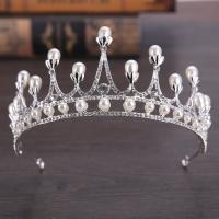 Zinc Alloy Tiaras with ABS Plastic Pearl Crown silver color plated for bridal & with rhinestone lead & cadmium free 55mm Sold By PC