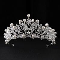 Zinc Alloy Tiaras with ABS Plastic Pearl Crown silver color plated for bridal & with rhinestone lead & cadmium free 70mm Sold By PC