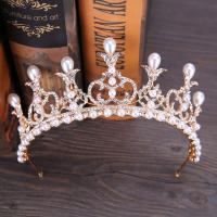 Zinc Alloy Tiaras with ABS Plastic Pearl Crown gold color plated for bridal & with rhinestone lead & cadmium free 60mm Sold By PC