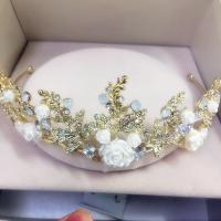 Zinc Alloy Tiaras with Satin Ribbon & Crystal Crown gold color plated for bridal & faceted & with rhinestone lead & cadmium free 60mm Sold By PC