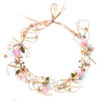 Spun Silk Hair Wreath with ABS Plastic Pearl & Satin Ribbon & Crystal Flower handmade for woman & faceted Sold By PC
