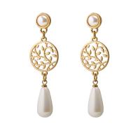 Zinc Alloy Drop Earring with ABS Plastic Pearl stainless steel post pin Teardrop gold color plated imitation pearl & for woman lead & cadmium free 50mm Sold By Pair
