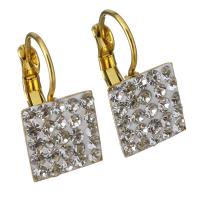 Stainless Steel Lever Back Earring with Rhinestone Clay Pave Square gold color plated for woman Sold By Lot