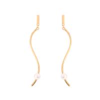 Zinc Alloy Drop Earrings with ABS Plastic Pearl stainless steel post pin gold color plated for woman lead & cadmium free 90mm Sold By Pair