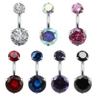 Stainless Steel Belly Ring Titanium Steel Flat Round for woman & with cubic zirconia 10mm Sold By PC