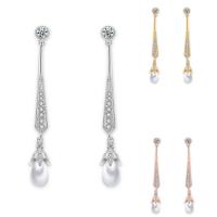 Brass Drop Earring with Freshwater Pearl plated for woman & with cubic zirconia nickel lead & cadmium free 8-40mm Sold By Pair