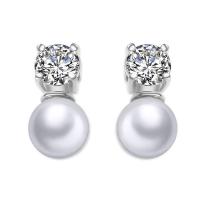 Brass Stud Earring with Freshwater Pearl plated for woman & with cubic zirconia nickel lead & cadmium free Sold By Pair