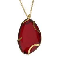 Stainless Steel Necklace, with Crystal, with 2Inch extender chain, gold color plated, oval chain & for woman & faceted, 26x46mm, 2mm, Sold Per Approx 17 Inch Strand