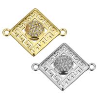 Mässing smycken Connector, Rhombus, plated, micro bana cubic zirconia & 1/1 slinga & ihålig, fler färger för val, 24x19x5mm, Hål:Ca 0.9mm, Säljs av PC