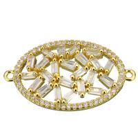 Brass Jewelry Connector Flat Oval real gold plated with cubic zirconia & 1/1 loop Approx 0.7mm Sold By PC
