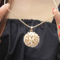 Zinc Alloy Sweater Necklace with Cats Eye with 2.75lnch extender chain Flower gold color plated lantern chain & for woman & with rhinestone nickel lead & cadmium free 40mm Sold Per Approx 30 Inch Strand